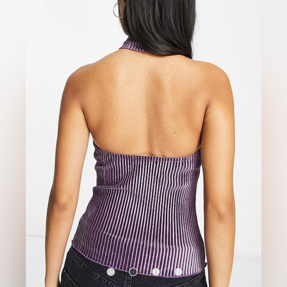 ASOS halter neck 70s velvet plisse top - Picture 2 of 3